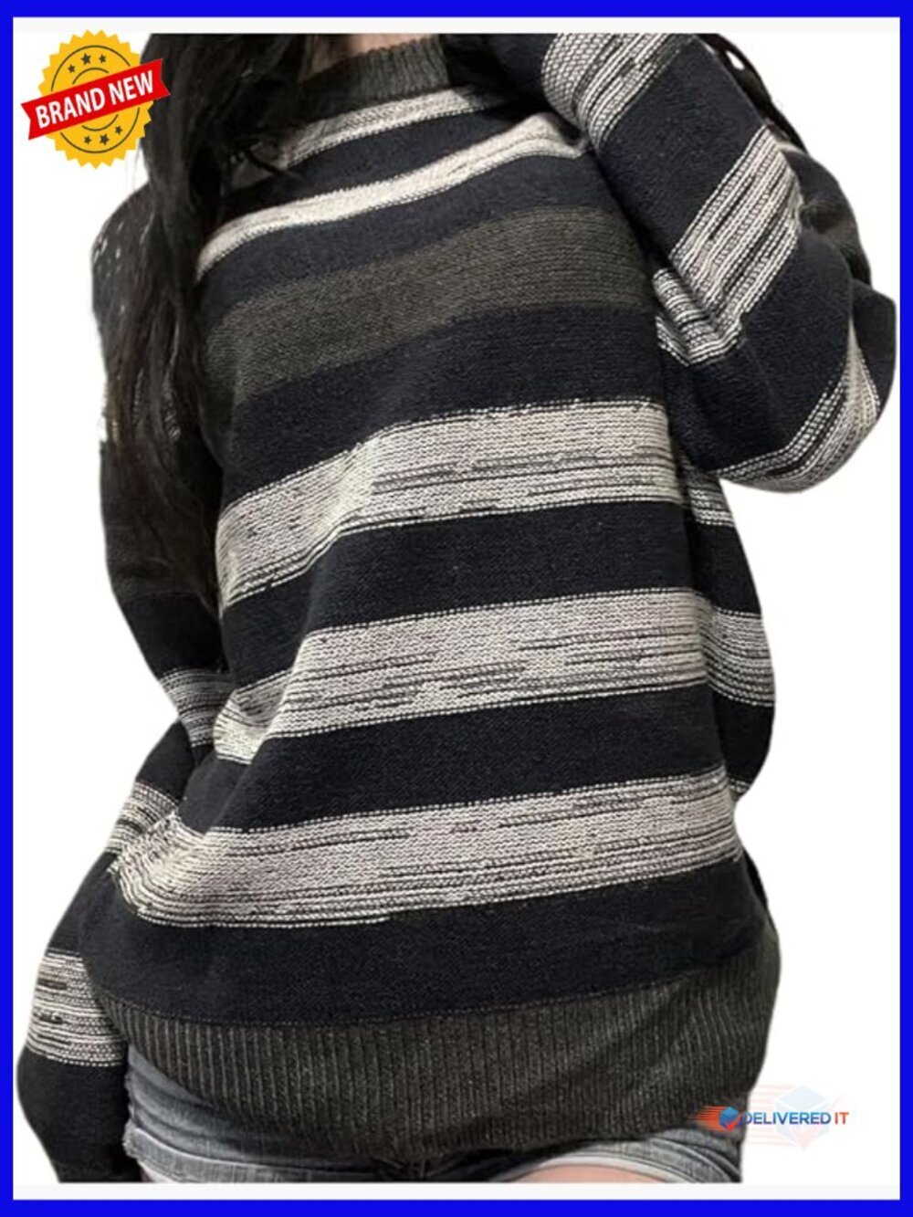 Argyle Striped Pullover Sweater Preppy Long Sleeve Knit